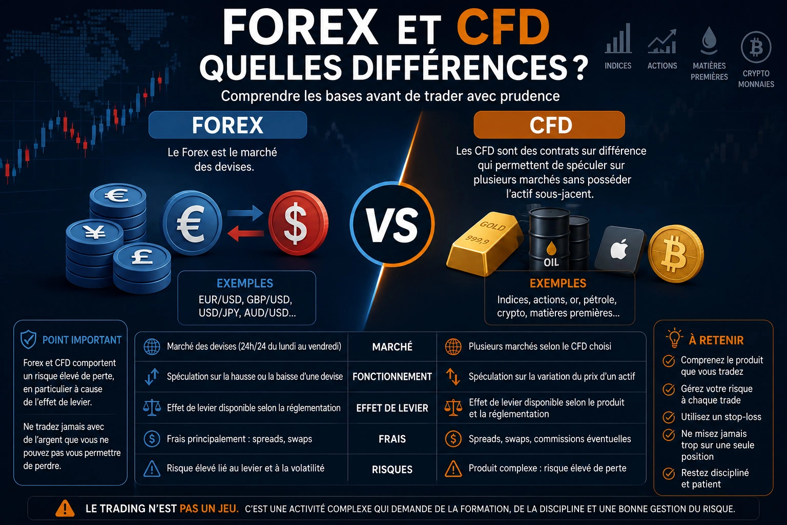 Trader débutant qui compare les différences entre Forex et CFD